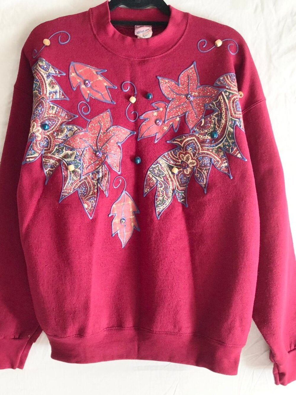 India Ink Vintage 90s Autumn Leaf Burgundy Sweatshirt Size OS - Picture 3 of 8